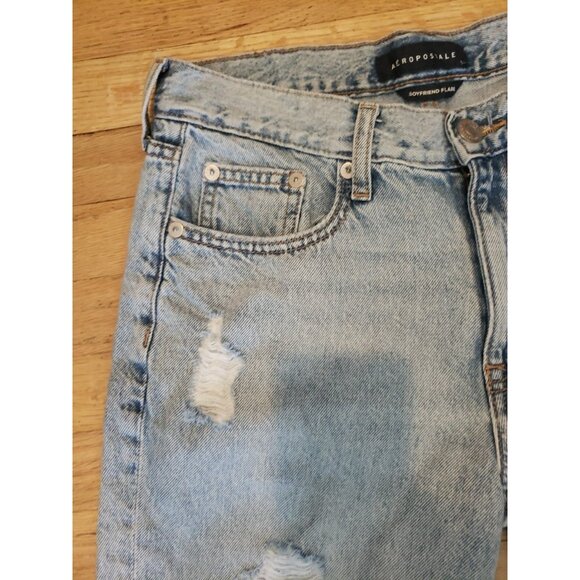 AEROPOSTALE Boyfriend Flare Jeans Distressed Rip Torn Denim Sz 2 32x32 - Picture 6 of 11